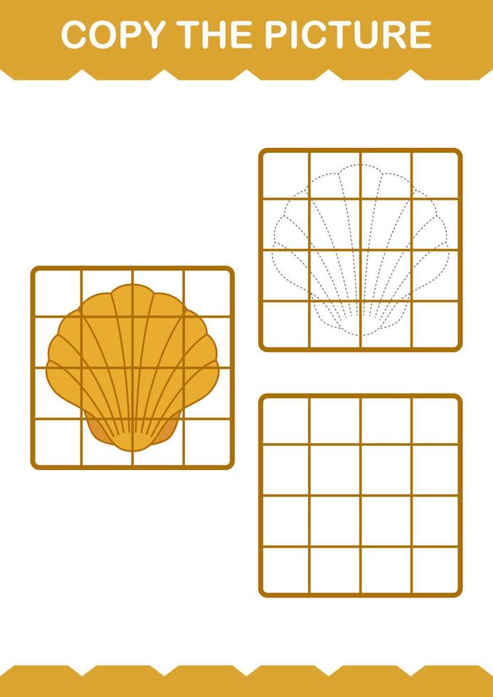 Copy the picture with Seashell. Worksheet for kids vector
