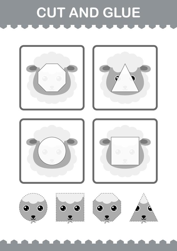 Cut and glue Sheep face. Worksheet for kids vector