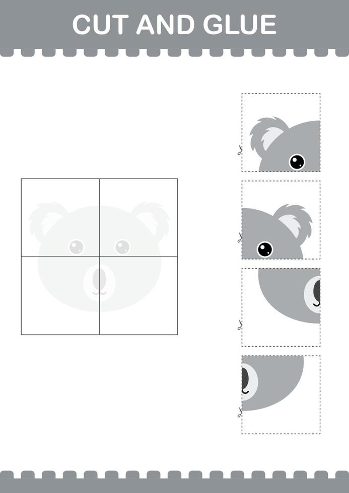 Cut and glue Koala face. Worksheet for kids vector