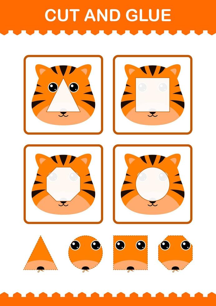 Cut and glue Tiger face. Worksheet for kids vector