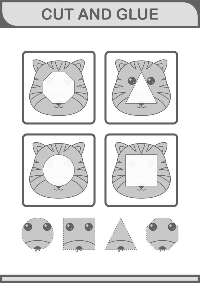 Cut and glue Tiger face. Worksheet for kids vector