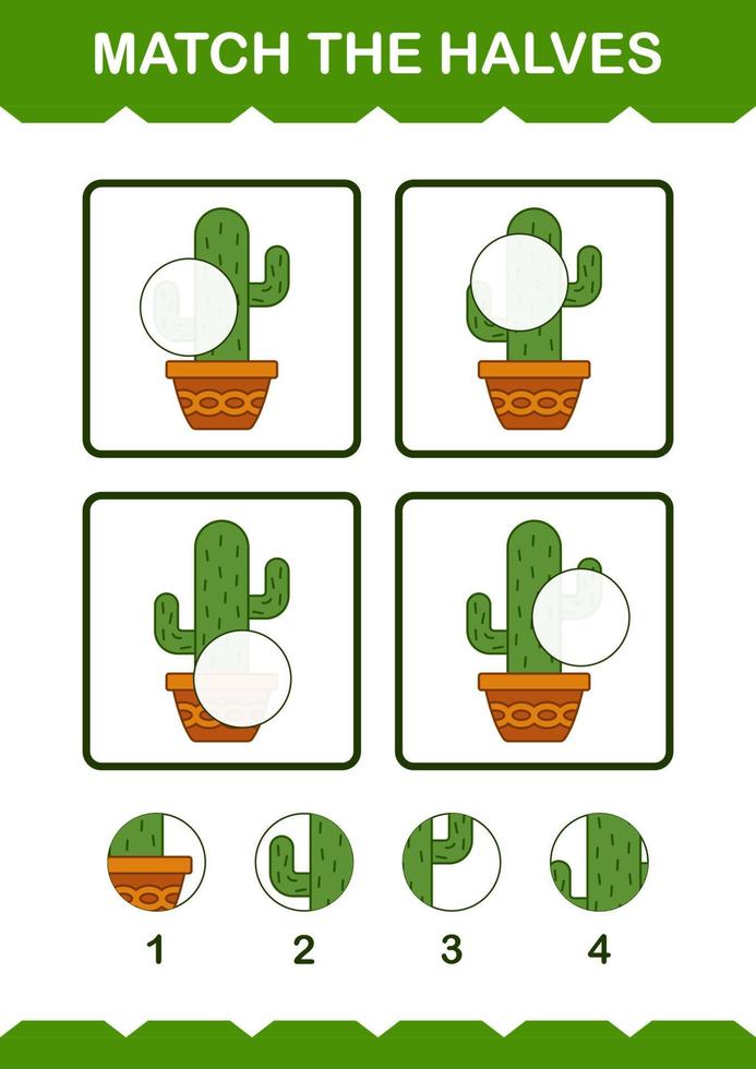 emparejar mitades de cactus. hoja de trabajo para niños vector