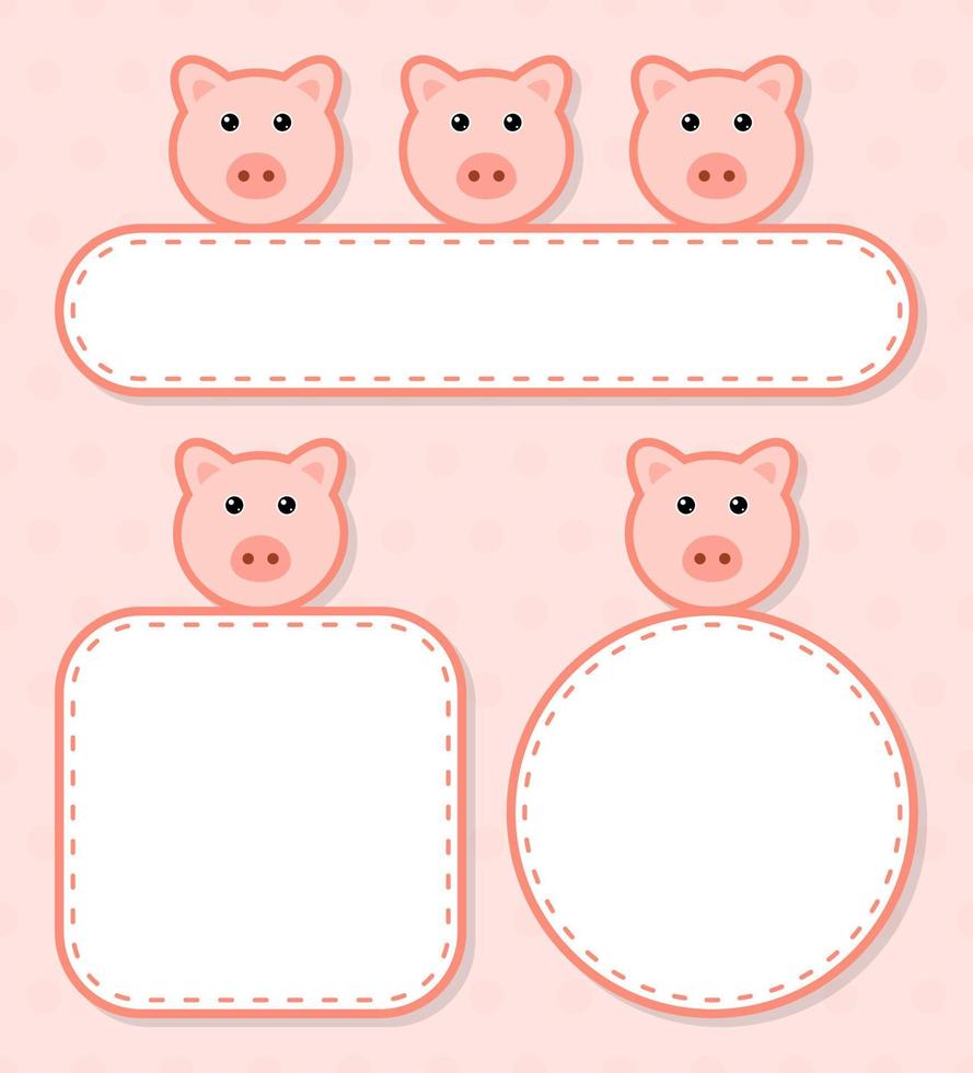 conjunto de lindo banner con cerdo vector