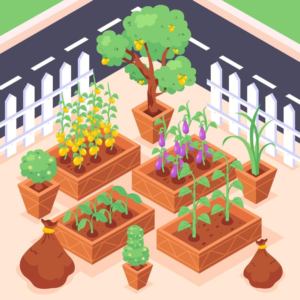 Gardening Isometric Flat Design vector