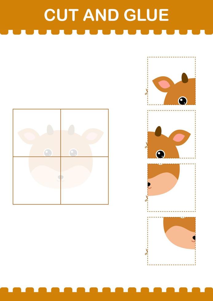 Cut and glue Deer face. Worksheet for kids vector