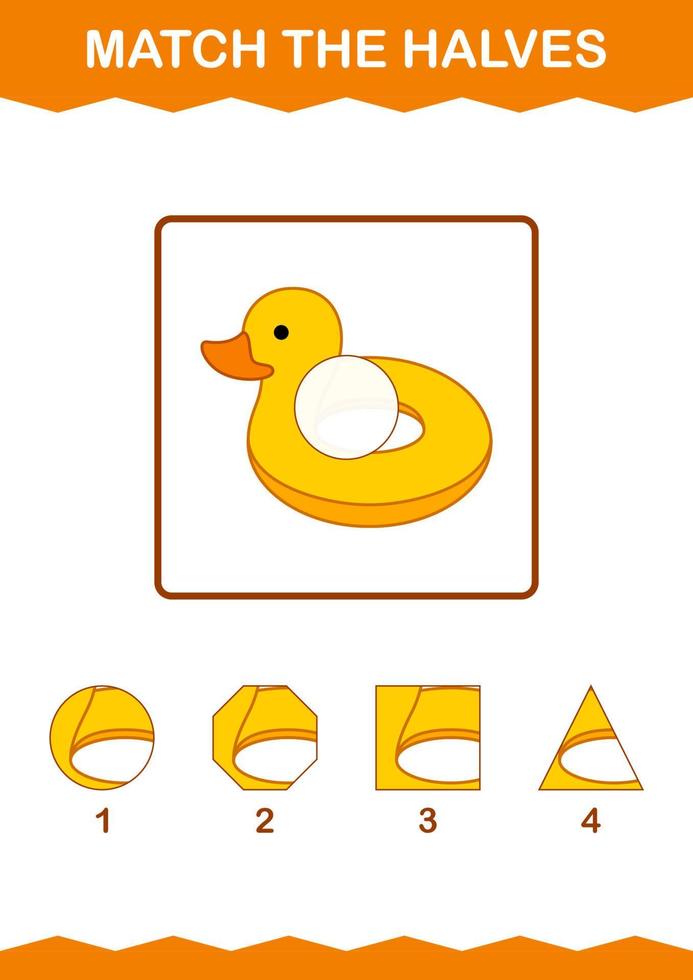 Match halves of Inflatable Duck. Worksheet for kids vector