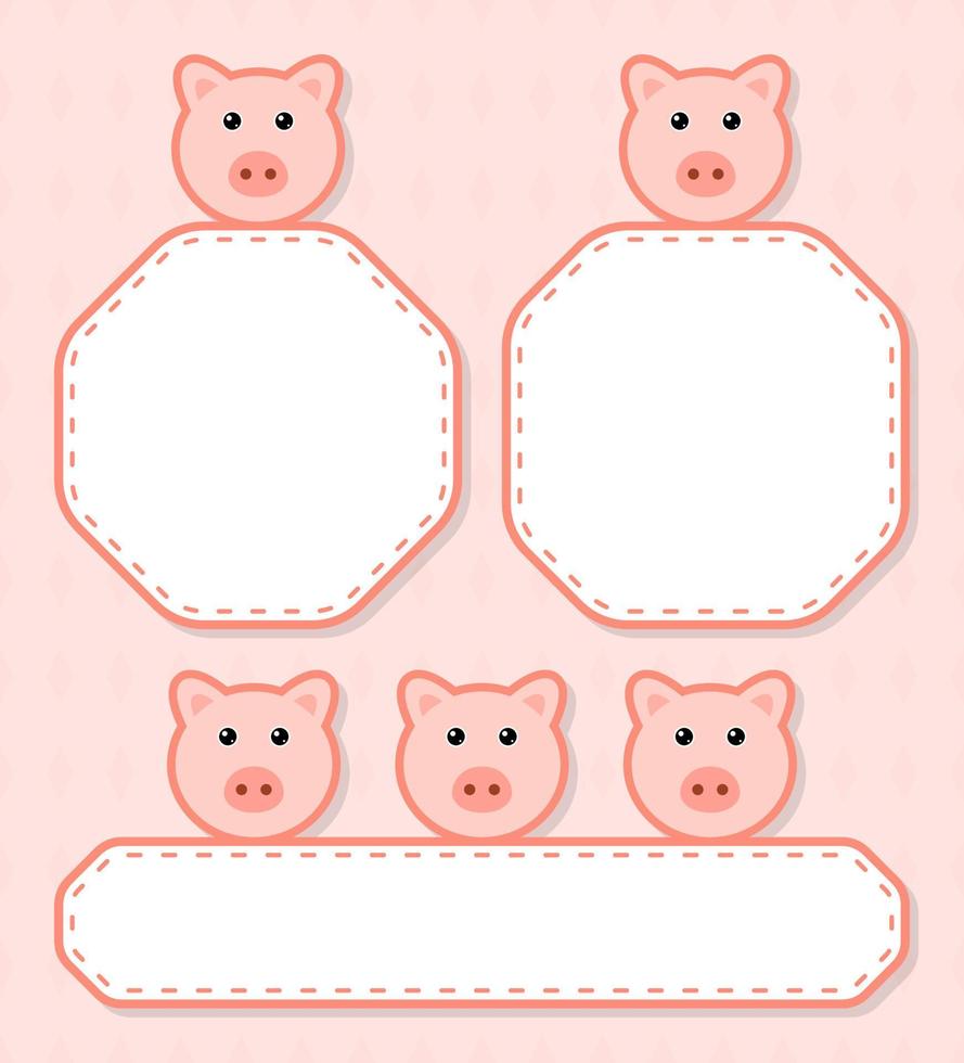 conjunto de lindo banner con cerdo vector