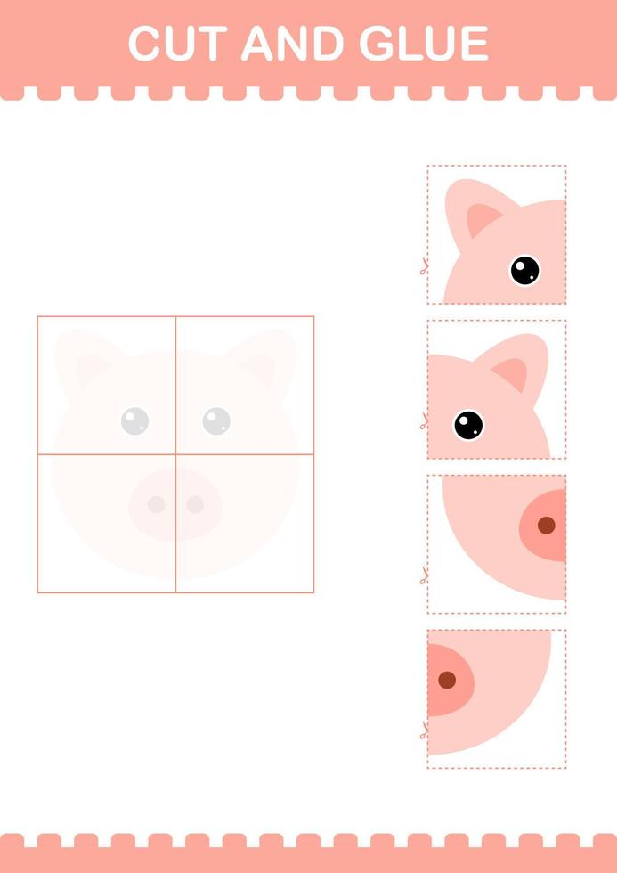 Cut and glue Pig face. Worksheet for kids vector