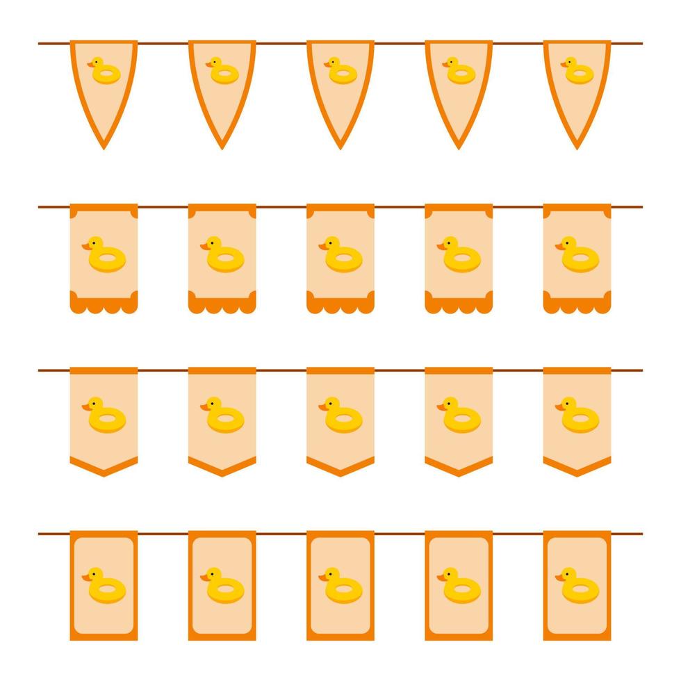 Set of colored Flags with Inflatable Duck vector