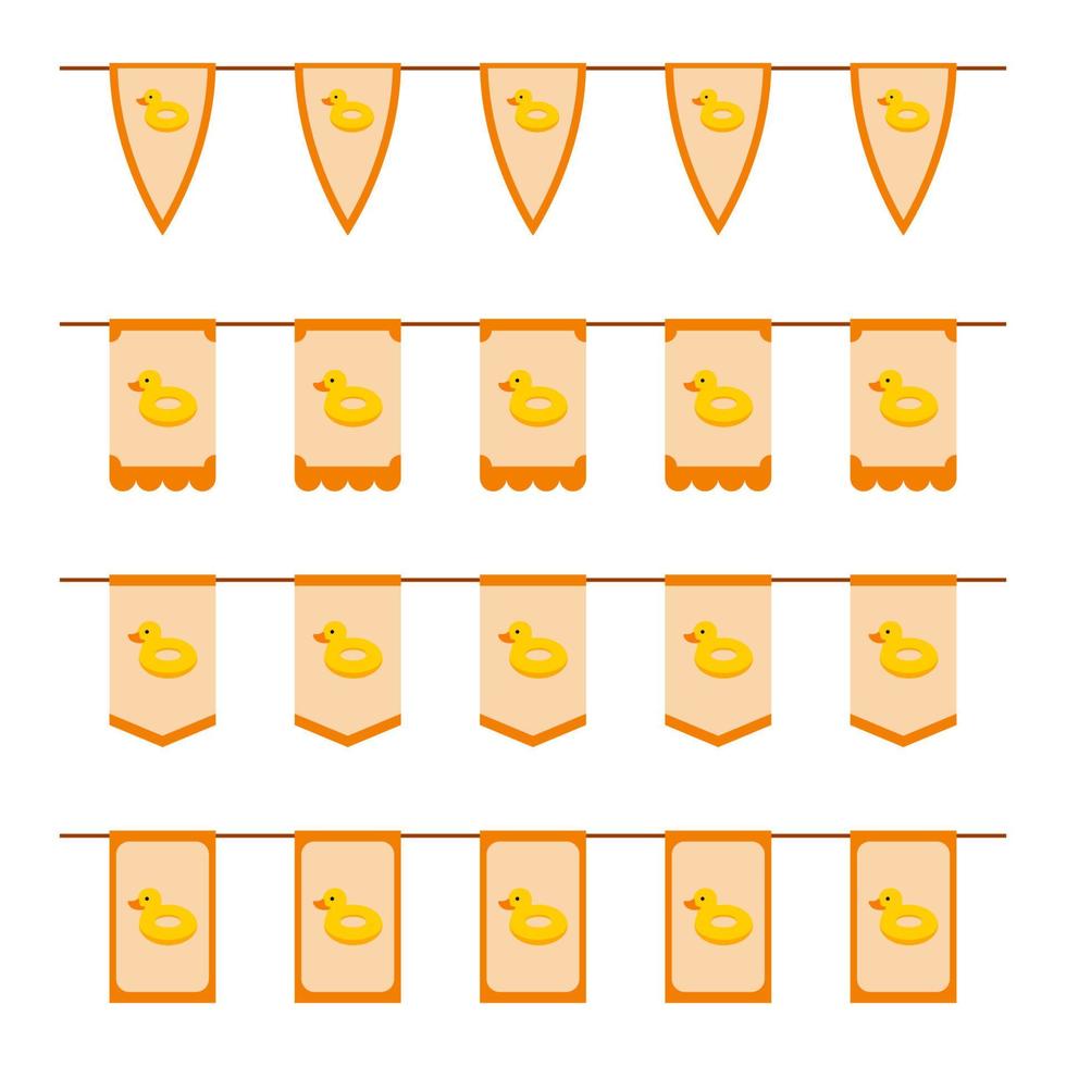Set of colored Flags with Inflatable Duck vector