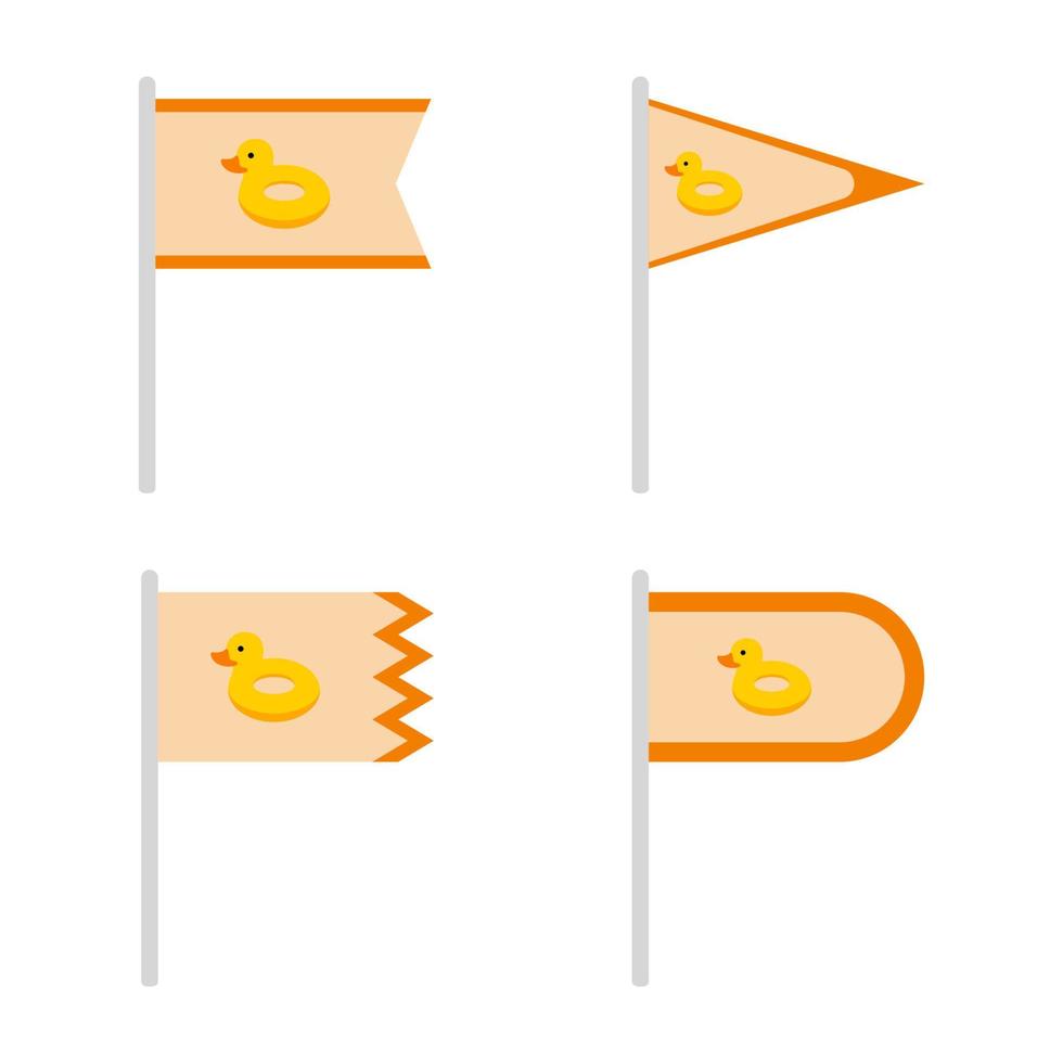 Set of colored Flags with Inflatable Duck vector