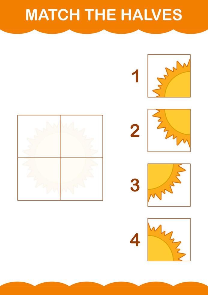 Match halves of Sun. Worksheet for kids vector
