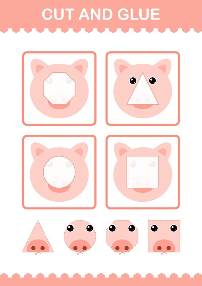 Cut and glue Pig face. Worksheet for kids vector