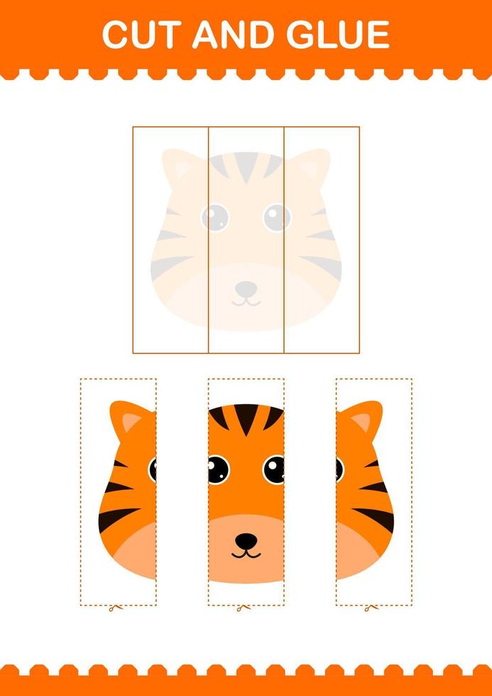 Cut and glue Tiger face. Worksheet for kids vector