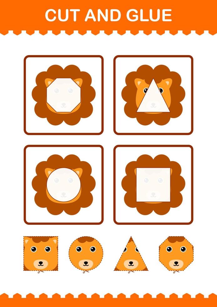 Cut and glue Lion face. Worksheet for kids vector