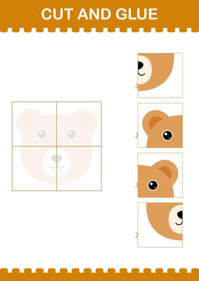 Cut and glue Bear face. Worksheet for kids vector