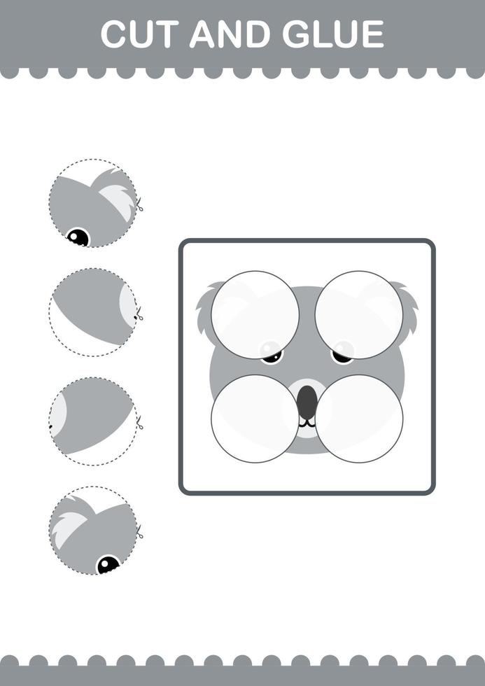 Cut and glue Koala face. Worksheet for kids vector