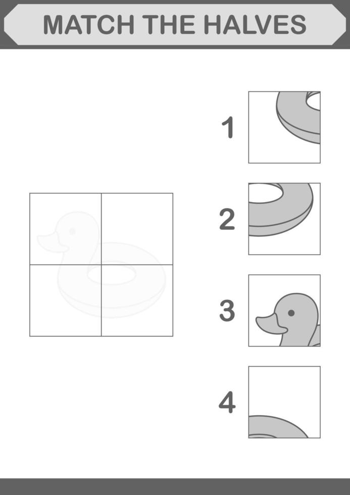 Match halves of Inflatable Duck. Worksheet for kids vector