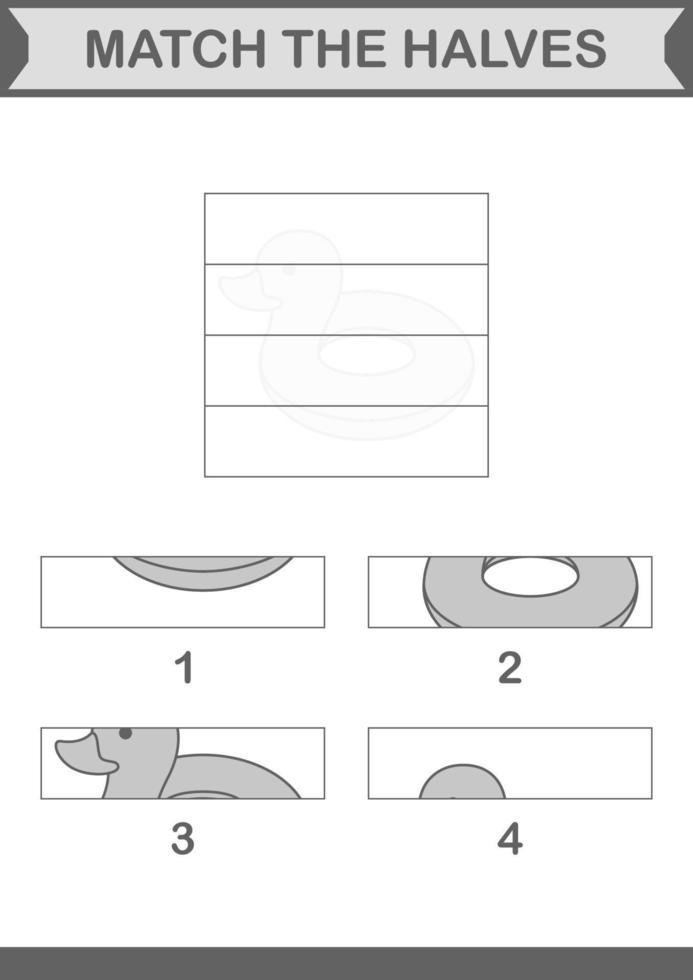 Match halves of Inflatable Duck. Worksheet for kids vector