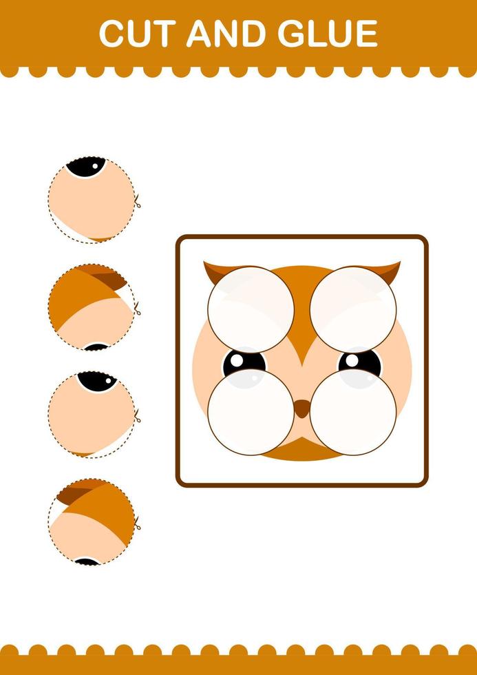 Cut and glue Owl face. Worksheet for kids vector