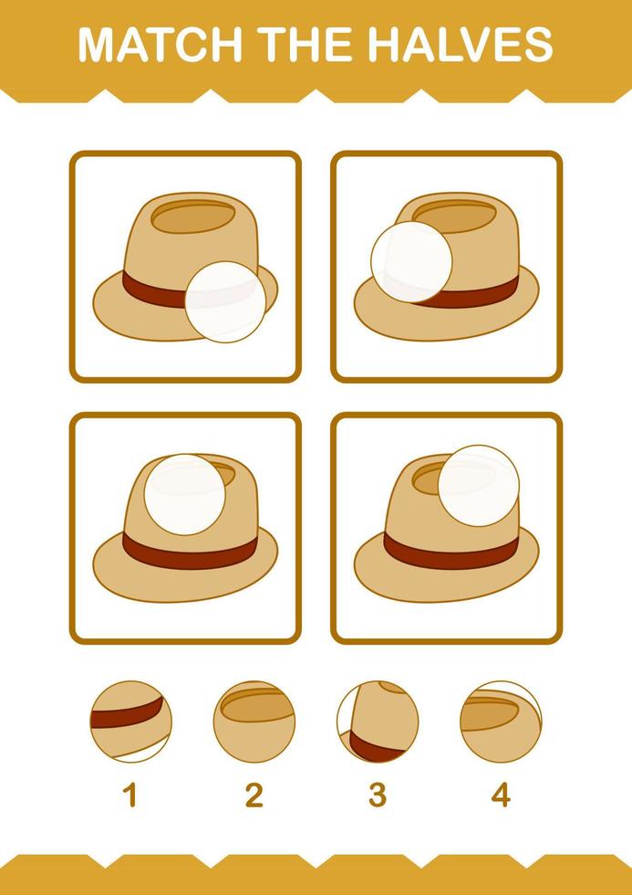 Match halves of Fedora Hat. Worksheet for kids vector