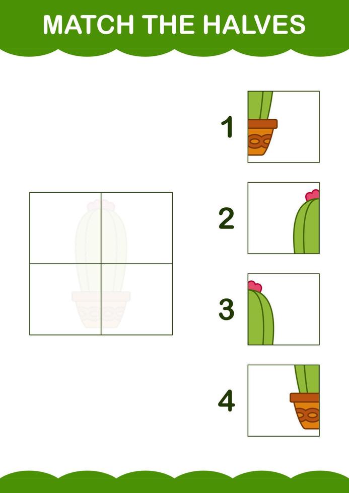 Match halves of Cactus. Worksheet for kids vector