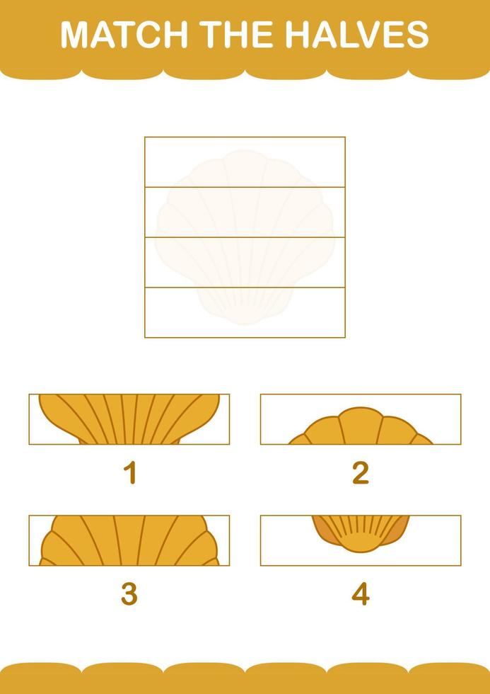 emparejar las mitades de la concha marina. hoja de trabajo para niños vector