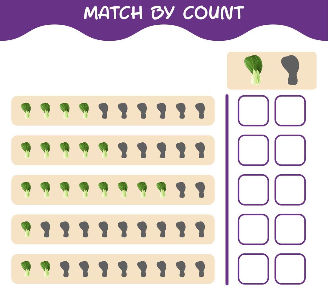 Match by count of cartoon bok choy. Match and count game. Educational game for pre shool years kids and toddlers vector