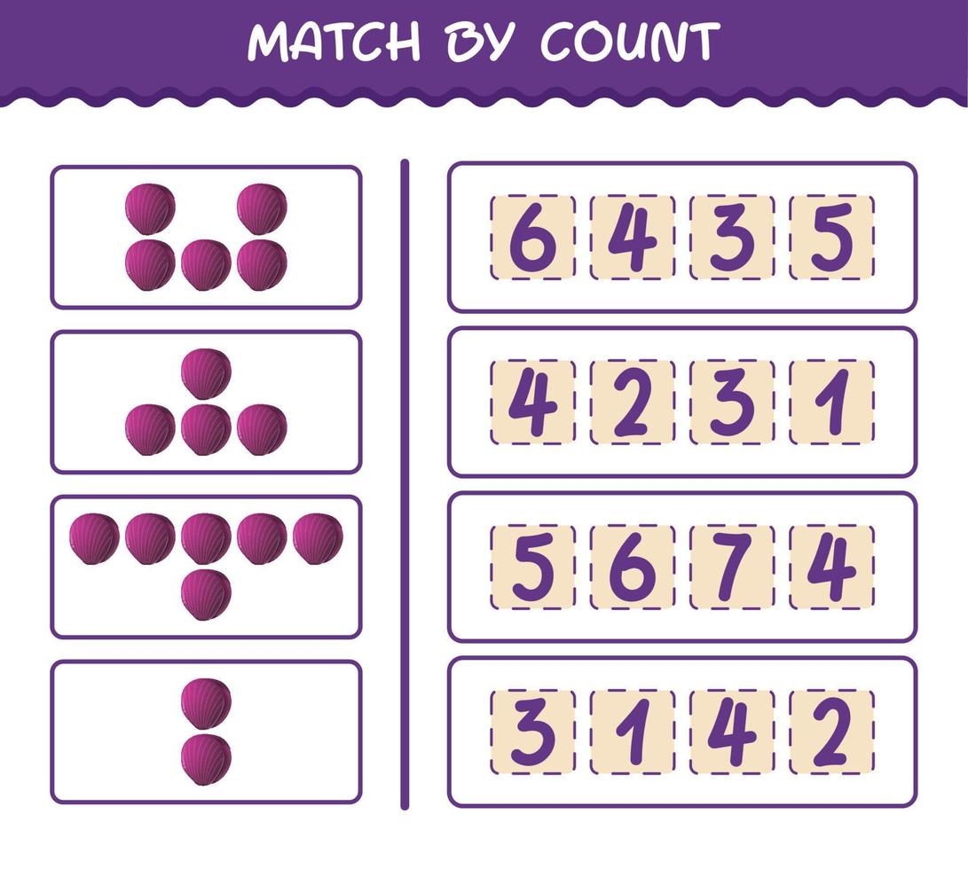 Match by count of cartoon red cabbage. Match and count game. Educational game for pre shool years kids and toddlers vector