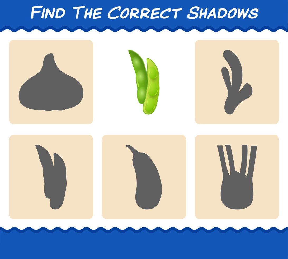 Find the correct shadows of cartoon edamame. Searching and Matching game. Educational game for pre shool years kids and toddlers vector