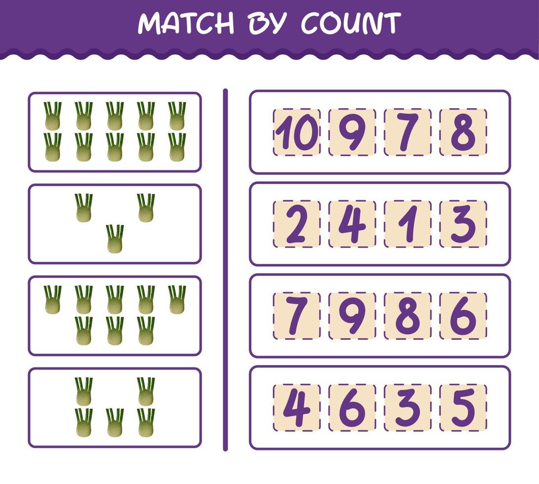 Match by count of cartoon fennel. Match and count game. Educational game for pre shool years kids and toddlers vector