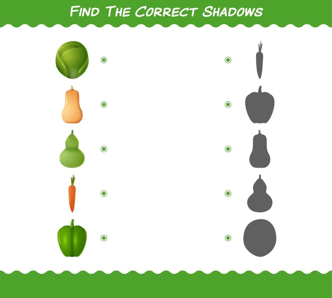 Find the correct shadows of cartoon vegetables. Searching and Matching game. Educational game for pre shool years kids and toddlers vector