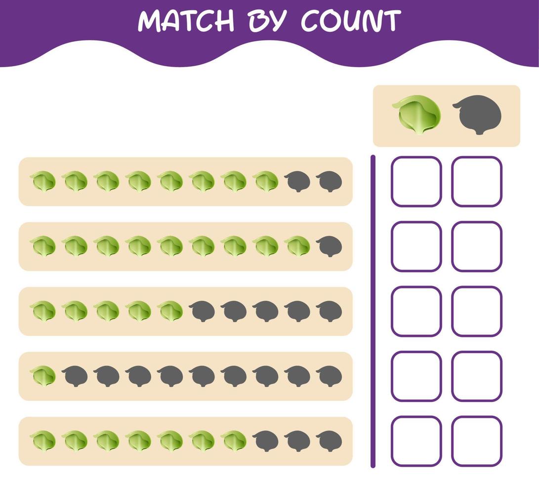 Match by count of cartoon iceberg lettuce. Match and count game. Educational game for pre shool years kids and toddlers vector