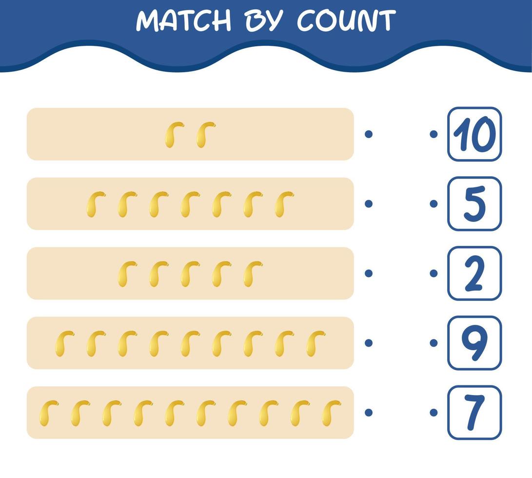 Match by count of cartoon crookneck squash. Match and count game. Educational game for pre shool years kids and toddlers vector