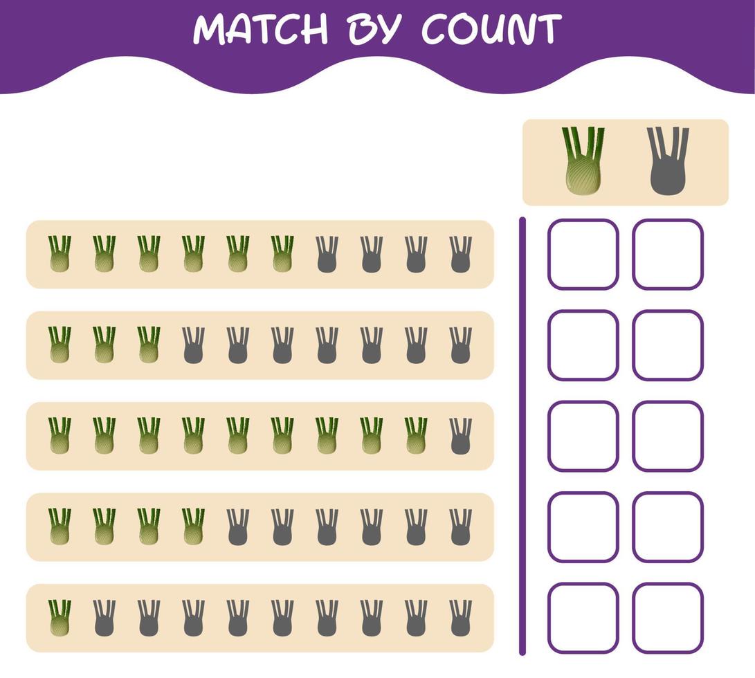 Match by count of cartoon fennel. Match and count game. Educational game for pre shool years kids and toddlers vector