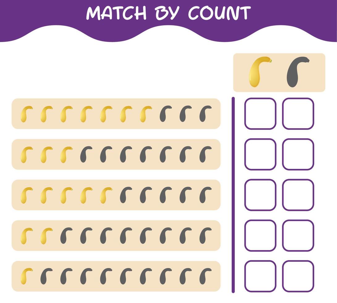Match by count of cartoon crookneck squash. Match and count game. Educational game for pre shool years kids and toddlers vector