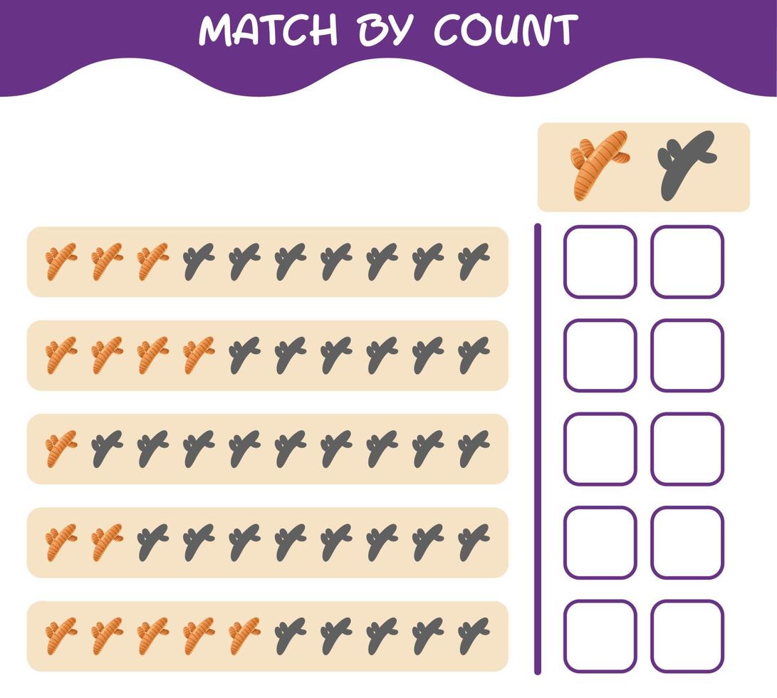 Match by count of cartoon turmeric. Match and count game. Educational game for pre shool years kids and toddlers vector
