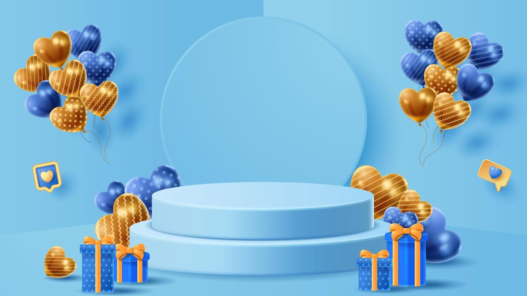 Summer display podium decoration background with beach ornament. Vector 3D Illustration