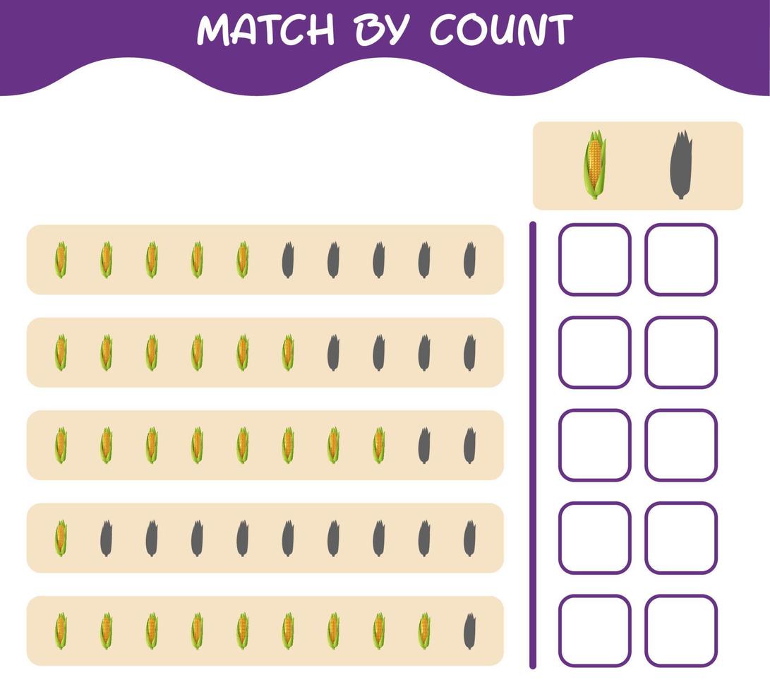 Match by count of cartoon corn. Match and count game. Educational game for pre shool years kids and toddlers vector