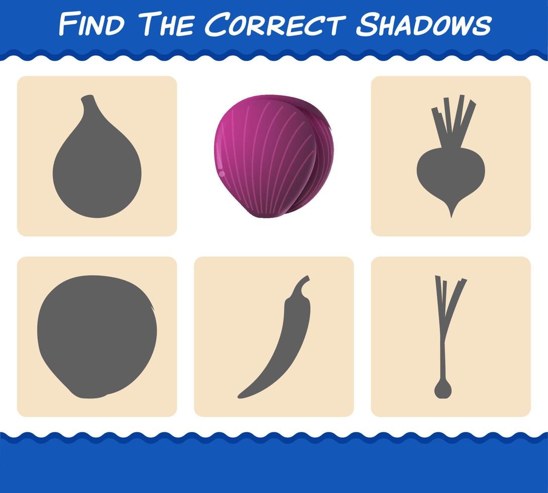 Find the correct shadows of cartoon red cabbage. Searching and Matching game. Educational game for pre shool years kids and toddlers vector
