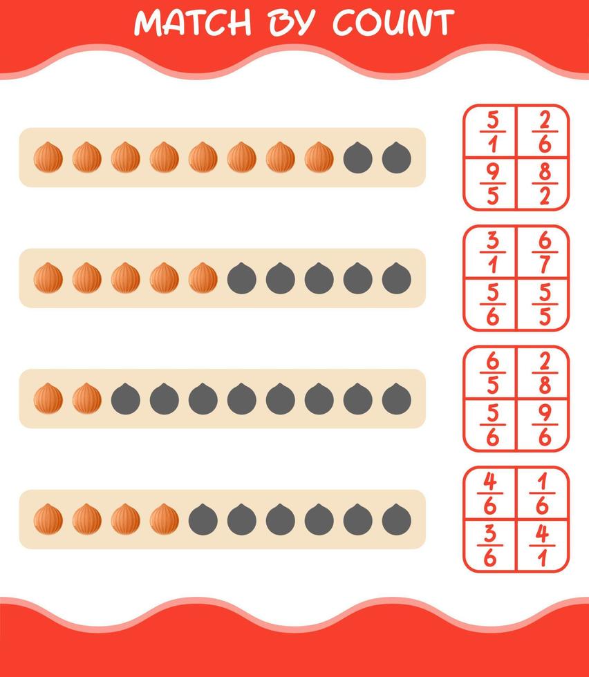 Match by count of cartoon onion. Match and count game. Educational game for pre shool years kids and toddlers vector