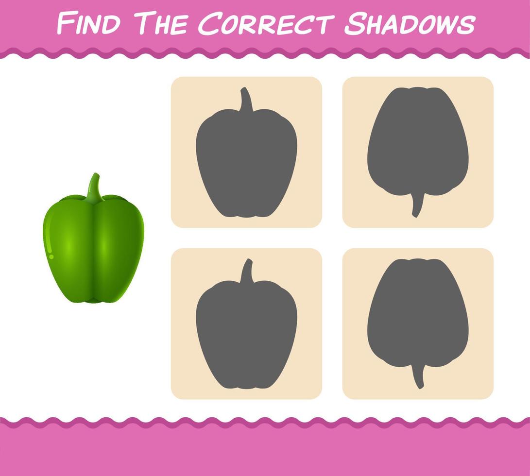 Find the correct shadows of cartoon bell pepper. Searching and Matching game. Educational game for pre shool years kids and toddlers vector
