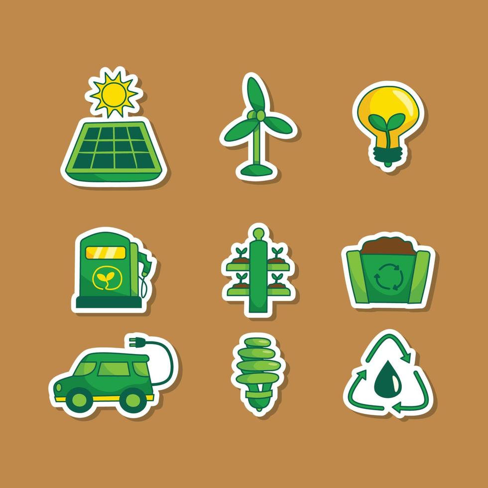 Green Technology Stickers Set vector