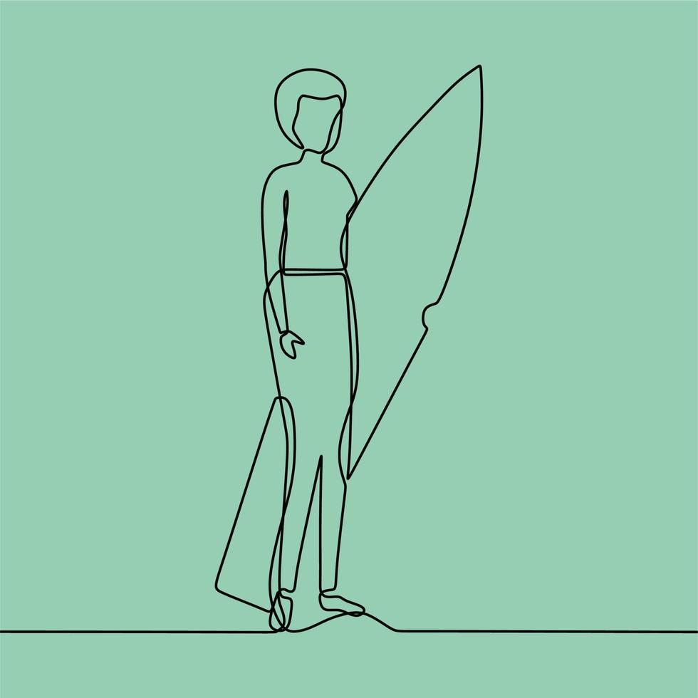 continuous line drawing on someone is surfing vector