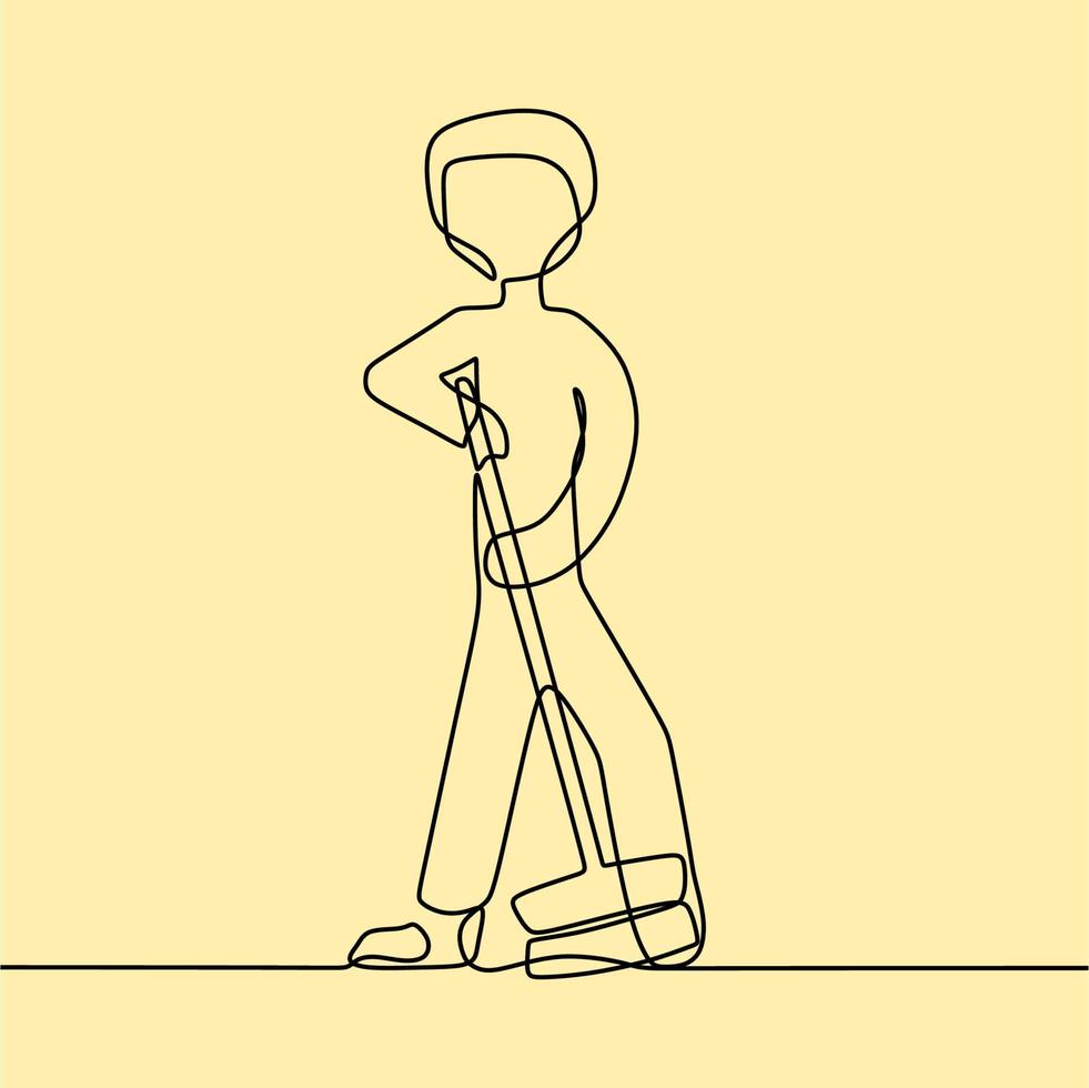 continuous line drawing on someone is sweeping vector