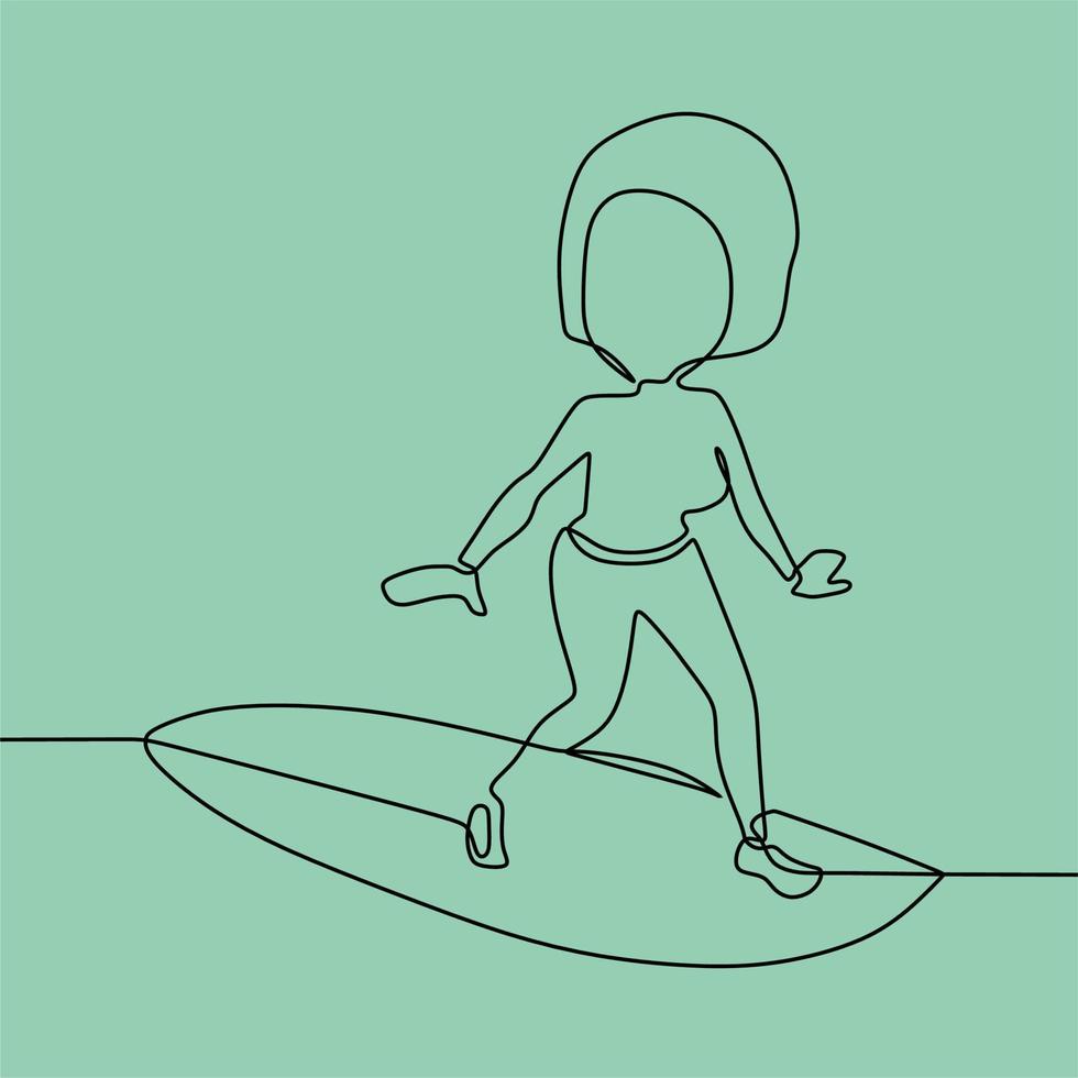 continuous line drawing on someone is surfing vector