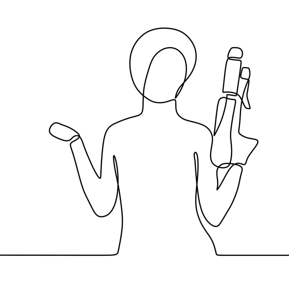 continuous line drawing on someone holding a gun vector