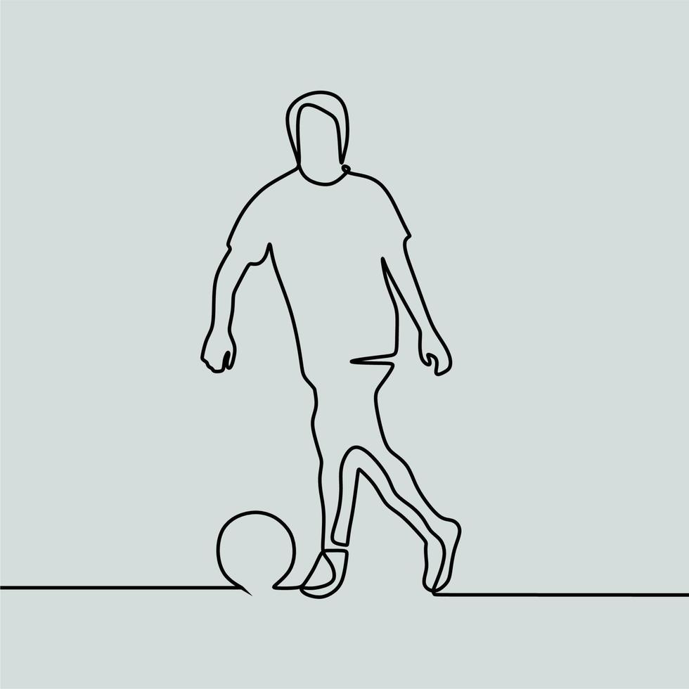 continuous line drawing on people play football vector