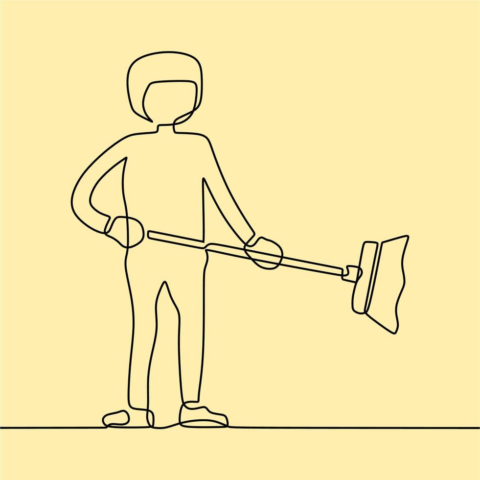 continuous line drawing on someone is sweeping vector