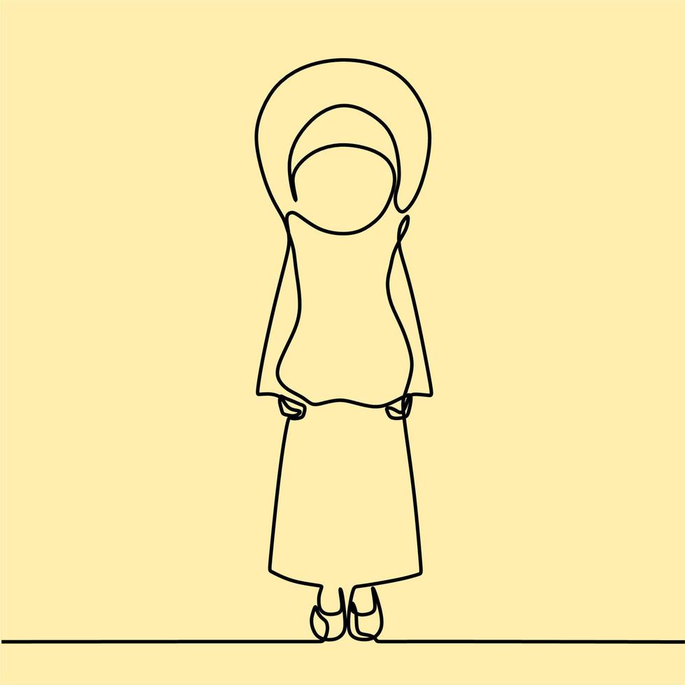 continuous line drawing on people with hijab vector